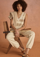 THE UPSIDE women's white organic cotton Hamilton Aries Track Pant is designed for a regular fit and features elasticated waistband and side seam pockets. Perfect for everyday.