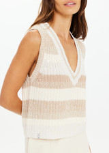 THE UPSIDE women's creme organic cotton Nikko V Neck Knit Vest is designed for an oversized fit and features a deep V neckline. Made for everyday.