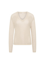 THE UPSIDE women's creme organic cotton Josephine V Neck Knit is a lightweight open knit designed for a relaxed fit with a deep V neckline. Made for everyday.