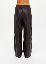 THE UPSIDE women's brown recycled fabric Vegan Leather Twilight Pant features an elasticated waistband with contrast white binds down the side. The perfect addition to your everyday wardrobe.