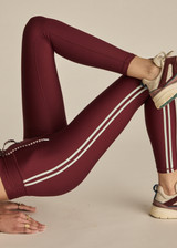 THE UPSIDE women's merlot Oxford 25 Inch Legging is designed for a mid rise supportive fit and features elastic drawcord through waist. Made for pilates.
