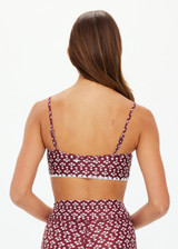 THE UPSIDE women's floral Firefly Hutton Scoop Bra is mid coverage with scoop front, adjustable straps, removable bust cups and shelf bra. Made for pilates.
