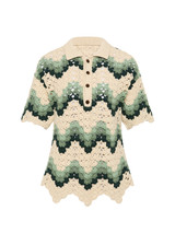 THE UPSIDE women's green organic cotton Tidal Sagra Crochet Shirt is designed for a relaxed fit and features tortoiseshell buttons at opening. Made for everyday leisure.