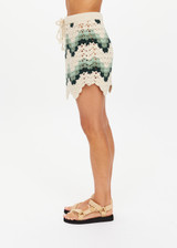 THE UPSIDE women's green organic cotton Tidal Hali Crochet Skirt features a knitted drawcord through waist. Made for everyday leisure.