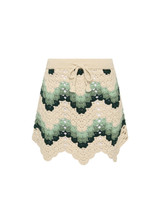 THE UPSIDE women's green organic cotton Tidal Hali Crochet Skirt features a knitted drawcord through waist. Made for everyday leisure.