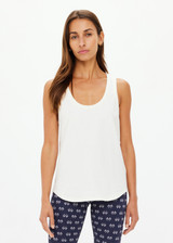 THE UPSIDE women's cream recycled cotton Soho Jacquie Tank Top is designed for a relaxed fit and features a ribbed neckline and armhole. Made for everyday leisure.