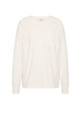 THE UPSIDE women's cream recycled cotton Soho Cara Long Sleeve Top is designed for a relaxed fit and features a ribbed neck and cuffs and a patch pocket at front. Made for everyday leisure.