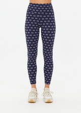 THE UPSIDE women's navy Cruzada 25inch Legging is designed for a soft & supportive fit in a jacquard rib fabrication in mini flag design. Made for yoga & pilates.