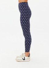 THE UPSIDE women's navy Cruzada 25inch Legging is designed for a soft & supportive fit in a jacquard rib fabrication in mini flag design. Made for yoga & pilates.