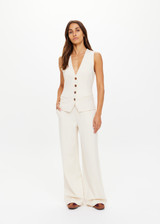 THE UPSIDE women's cream pinstripe Orion Jackie V Neck Waistcoat is a true-to-size fit and features an adjustable waist belt and welt pockets. The perfect wardrobe essential.