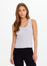THE UPSIDE women's grey organic cotton Sapna Rib Tank Top is a true-to-size fit and features a scoop neckline with placket opening at front with buttons. Perfect for everyday.