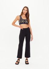 THE UPSIDE women's black Bonnie Kick Flare Pant is designed for a slim fit in a thick, ponte fabrication and features a soft, elasticated waistband. Perfect for everyday.