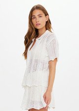 THE UPSIDE women's cream Agni Amayah Knit Shirt is designed for a relaxed fit and features a chevron knit design with pearlised shell buttons. The perfect vacation piece.