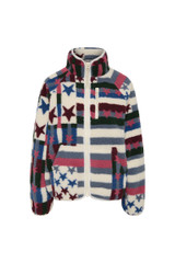 THE UPSIDE women’s Harlow Fleece Zip Through in multi star design features a relaxed fit, contrast woven binds, and a zip chest pocket. Made for everyday wear.