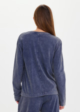 THE UPSIDE women's blue recycled cotton Soho Mali Long Sleeve Top has a relaxed fit and ribbed neckline in a sustainable, soft brushed fabric. Made for lifestyle.