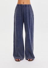 THE UPSIDE women's blue recycled cotton Soho Tokio Wide Leg Pant has a relaxed fit, soft encased waistband, and side pockets. Perfect for travel or everyday.