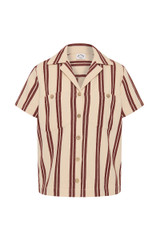 THE UPSIDE women's stripe organic cotton Baja Katia Collared Shirt has a relaxed fit, patch pockets on the chest, and wooden coconut button closure. Perfect for everyday wear.