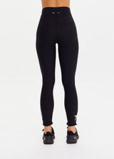 THE UPSIDE women's black recycled peached Celestia 25inch Legging is a soft & supportive fit and features a drawcord and printed star and horseshoe on ankles. Made for yoga & pilates.