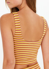 THE UPSIDE women’s stripe Naxos Elyse Crop is designed for a soft & comfortable fit and features an internal shelf bra with removable cups in jacquard fabrication. Made for yoga & pilates.