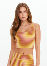 THE UPSIDE women’s stripe Naxos Elyse Crop is designed for a soft & comfortable fit and features an internal shelf bra with removable cups in jacquard fabrication. Made for yoga & pilates.