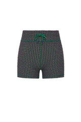 THE UPSIDE women's check Aliki 3inch Spin Short features a mid-rise fit, elastic drawcord in a textured green gingham fabric. Made for Pilates and yoga.