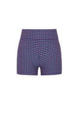 THE UPSIDE women's blue check Aliki 5inch Spin Short offers a firm, supportive fit with mid-rise in a recycled textured fabric. Made for yoga and pilates.