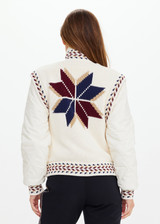 THE UPSIDE women’s cream Swiss Dhemi Knit Jacket features a zip through opening, removable sleeves and is lined with polar fleece. Designed for Après-ski and winter wear.
