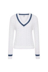 THE UPSIDE women’s white Citta Sonny V Neck Sweater is a fitted, chevron-knit design in organic cotton. The perfect wardrobe addition.