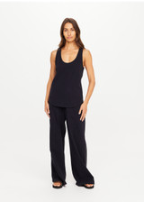 THE UPSIDE women's black recycled cotton Soho Jacquie Tank Top is designed for a relaxed fit and features a ribbed neckline and armhole. Made for everyday leisure.