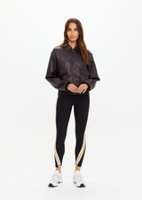 THE UPSIDE women's brown Zariah Bomber Jacket, made from soft vegan leather fabrication, is a regular fit and features a zip-through front and patch pockets. Made for lifestyle.