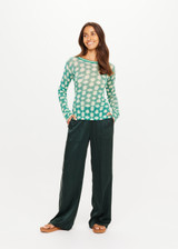 THE UPSIDE women's green Latania Ada Long Sleeve Knit is regular fit with a geometric print and striped knitted rib neckline. Made for lifestyle.