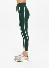 THE UPSIDE women's green Santa Fe 25inch Legging is soft, supportive with cream side seam and hem bindings, and side pockets. Made for yoga & pilates.