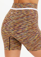 THE UPSIDE women's multi-coloured spacedye Seamless 5-Inch Spin Short offers a supportive, comfortable fit with ribbed waistband and arrow logo. Made for yoga and Pilates.