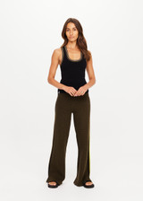 THE UPSIDE women's black organic cotton Paige Racerback Knit Tank is designed for a slim fit and features a low scoop neck with stripe rib on neckline and armholes. Made for lifestyle.