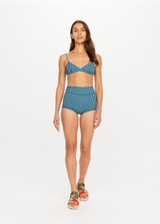 THE UPSIDE women's blue and turquoise Fiesta Capri Fixed Tri offers a soft & supportive fit, featuring adjustable straps in textured check fabrication. Made for swim.
