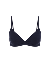 THE UPSIDE women's navy Palais Rib Capri Bra is designed to be worn under sheer garments and features a v neckline with adjustable straps in a soft ribbed fabrication. Made for lifestyle.