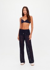 THE UPSIDE women's navy Halcyon Lace Charli Pant is designed for a low-rise straight leg fit with a fine drawcord through waist with elasticated back. Made for lifestyle.