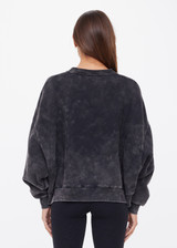 THE UPSIDE women's washed black Cosmic Paloma Crew is an oversized fit with a drop shoulder crafted from heavy organic cotton brushed fleece. Made for everyday.