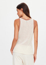 THE UPSIDE women's cream organic cotton Fenway Wales Knit Tank is designed for a relaxed basketball fit and features a ribbed neckline and armholes in contrast tan. Made for everyday.