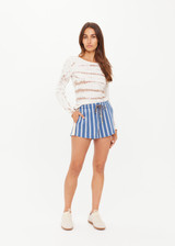 THE UPSIDE women's blue stripe Palmas Helena Short is designed for a relaxed fit and features an elasticated waistband with drawcord and side pockets. Made for lifestyle.