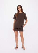 THE UPSIDE women's brown recycled cotton Soho Eva Crew Neck Tee features a relaxed fit with a soft brushed design and a ribbed neckline. Made for lifestyle.