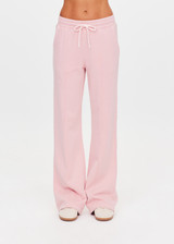 THE UPSIDE women's pink organic cotton french terry McGrath Willow Wide Leg Pant is a high-rise wide leg fit with side pockets and an elasticated waistband with a drawcord. Made for everyday wear.