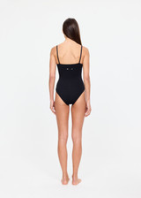 THE UPSIDE women's black Lara One Piece is fully lined and features a square neckline with a scooped back, rouleau straps and soft matte fabrication. Made for swim.