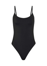 THE UPSIDE women's black Lara One Piece is fully lined and features a square neckline with a scooped back, rouleau straps and soft matte fabrication. Made for swim.