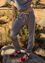 THE UPSIDE women's grey cotton Hit The Road Track Pants are mid-rise with french terry fabrication, a soft elasticated drawcord waistband and cuffs. Made for lifestyle.
