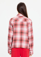 THE UPSIDE women's red plaid Boyfriends Carpenter Shirt is a collared long sleeve button-up in soft fabrication with patch pockets at chest. Made for lifestyle.