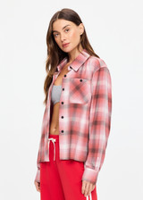 THE UPSIDE women's red plaid Boyfriends Carpenter Shirt is a collared long sleeve button-up in soft fabrication with patch pockets at chest. Made for lifestyle.
