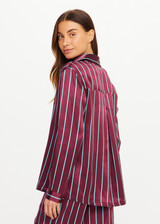 THE UPSIDE women’s stripe 100% silk Capela Billy Silk Shirt is a relaxed fit long sleeve button up and features a collar, button cuffs and stripe satin finish. Made for lifestyle.