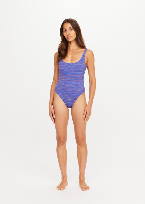 THE UPSIDE women's blue jacquard Neptune Scoop One Piece offers a soft & comfortable fit with medium coverage and features a scoop front neckline and low back in textured fabrication. Made for swim.