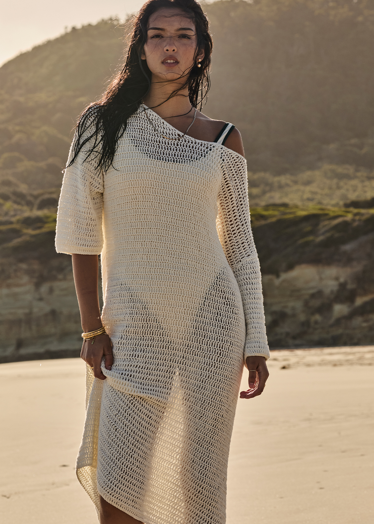 ●GENERAL IDEA● Crochet Layered Dress_BLACK Crochet dress in black - EPUZER.COM
